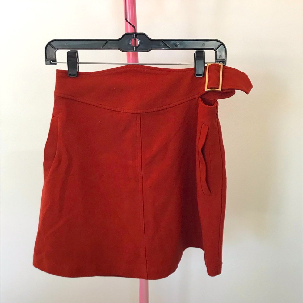 Burnt Orange 70s Style Mini Skirt Gold Buckle (S)